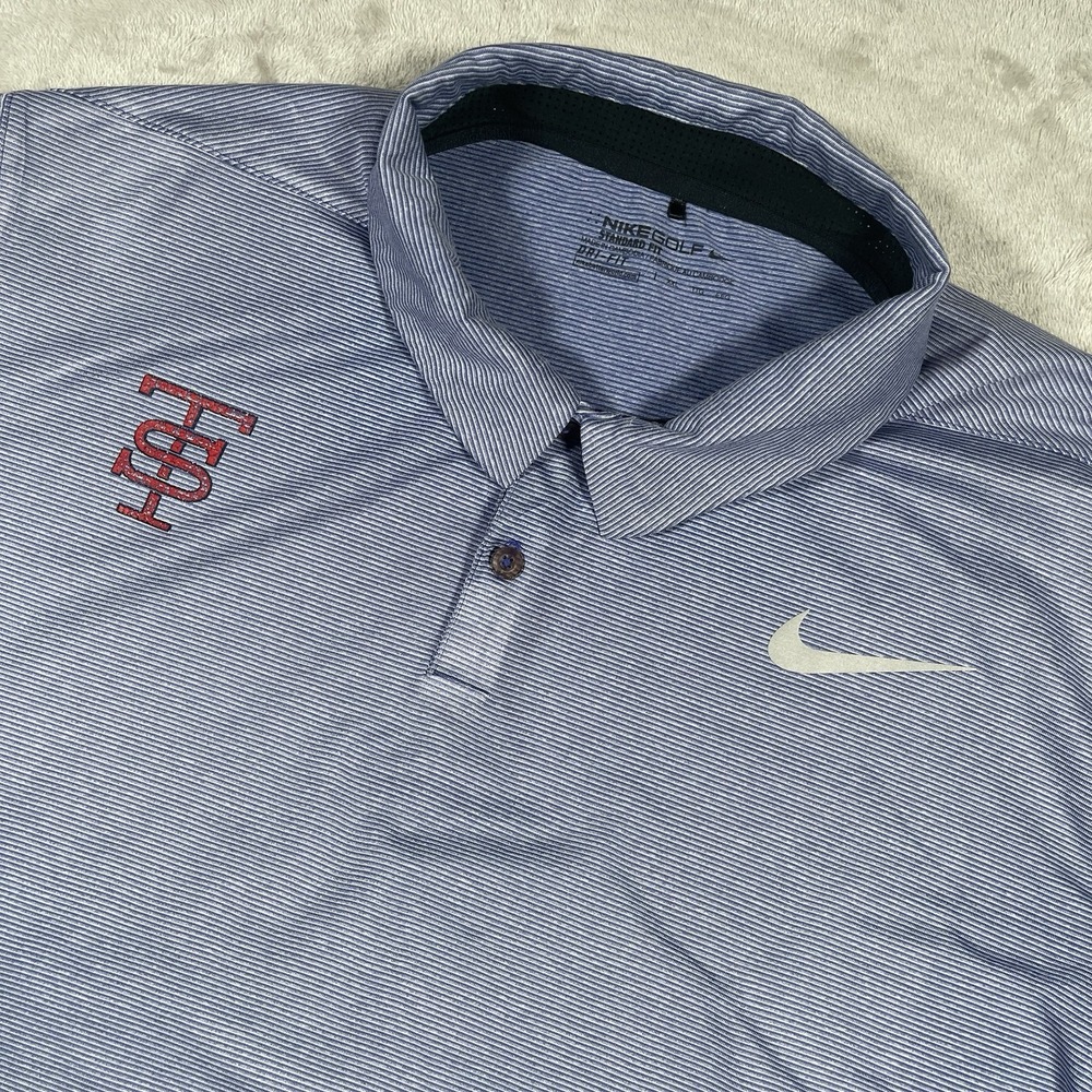 Nike Golf Standard Fit Polo‎ Shirt Mens XXL Short Sleeve Dri-Fit Blue Striped